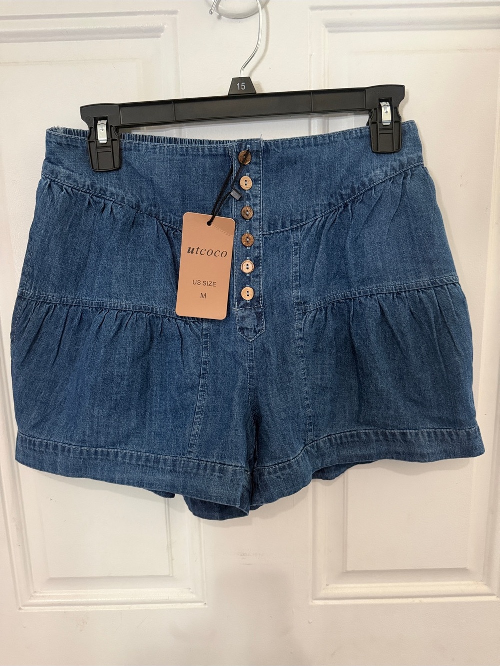 Blue Denim Tiered Women's Shorts - M